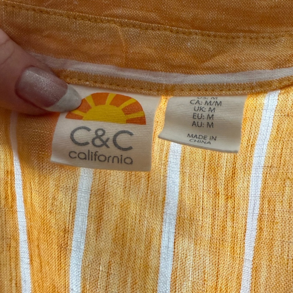 Yellow Striped Button-Up Women's Top - Picture 8 of 8